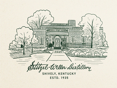 Stitzel-Weller Distillery bourbon distillery illustration ipad kentucky line art typography whiskey