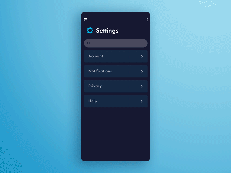 Simple Settings Concept 100days adobe xd animation blue buttons dailyui dailyui 007 design interaction menu mobile navy options preferences settings transition ui uidaily ux web