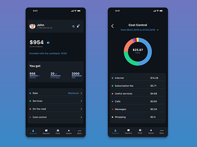 Mobile services operator app app app design application black color concept dark design minimal mobile operator service ui uiux user interface design ux