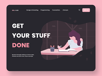 Skillhub freelance platform. Redesign black design illustration pink platform poppins redesign ui web webdesign website