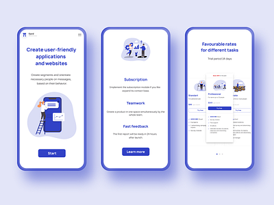 Mobile version of digital agency website blue design digital firstscreen illustration minimal mobile ui uiux web website