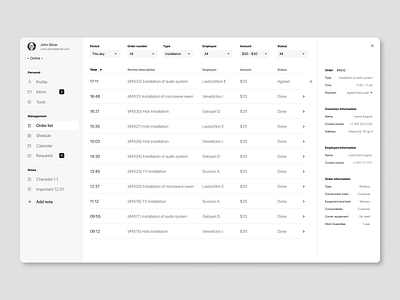 Part of CRM for installation company black board crm crm dashboard design digital minimal order orders ui uiux ux web