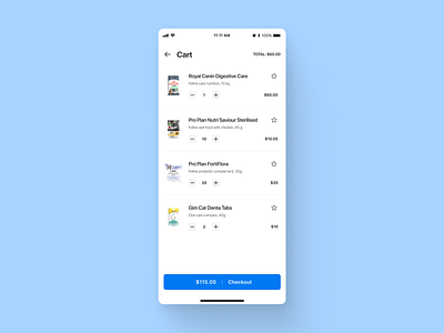 Ui Daily Challenge #58 - Shopping Cart app blue cart challenge daily dailyui design ios minimal mobile pet petshop ui