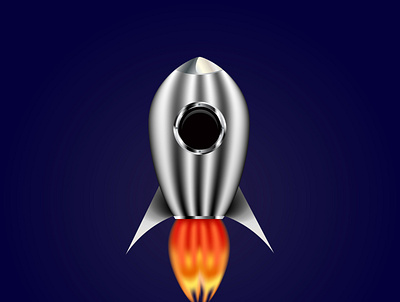 Starting of metalic rocket on blue background color