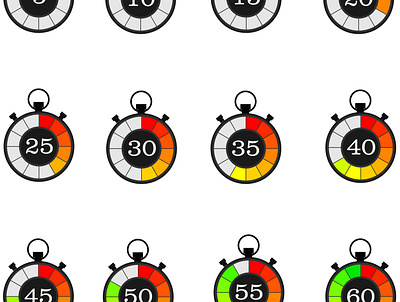 Set of stopwatches with different seconds on their displays stopwatch