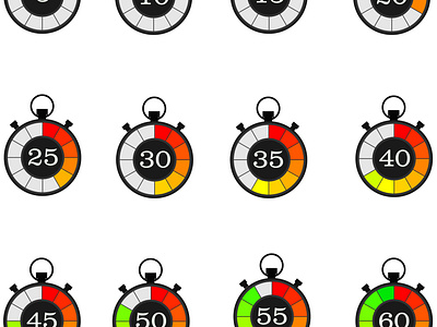 Set of stopwatches with different seconds on their displays