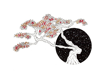 Restless Mapletree art artwork blackandwhite design illustration japan japan art nature procreate sketchbook