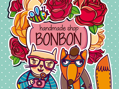 Shop Bonbon animals cat flower fox illustration postcard