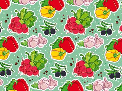 Vegetables blue green pattern red vegetables