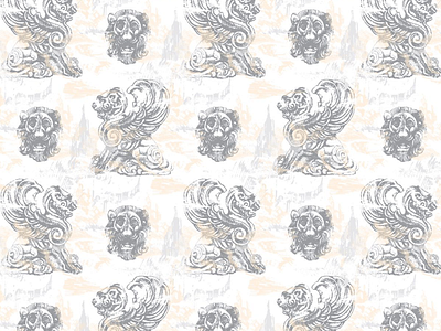 Lion background lion pattern vintage white