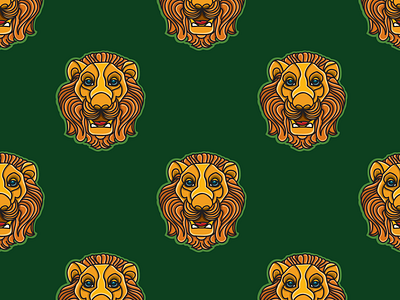 Lion background green lion pattern vintage white yellow