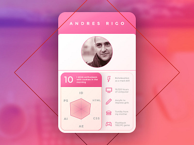 Profile card card description interface pink profile rigo skills user