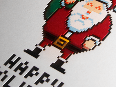 Ready to Ship! 8 8 bit bit christmas fat holiday letterpress pixel print santa