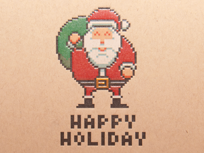 8bit santa print 8 bit 8bit christmas holiday letterpress nes nintendo pixel santa