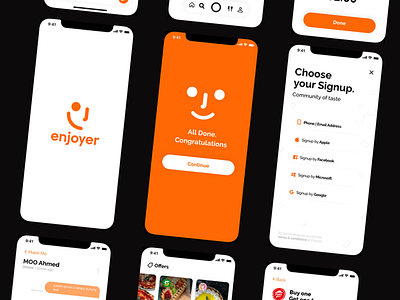 enjoyer mobile app / Branding brand branding concept design enjoy enjoyer food food app identity logo brand logo design logos mobile design app ui ux