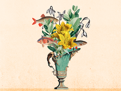 Vase artwork botanical collage collage art collageart fish flowers illustration papercut print printing tshirt vase