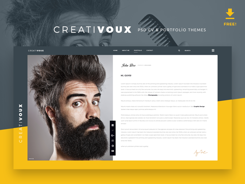 CreatiVoux - Free Psd CV & Portfolio Theme free portfolio design free psd theme free psd portfolio free cv theme psd