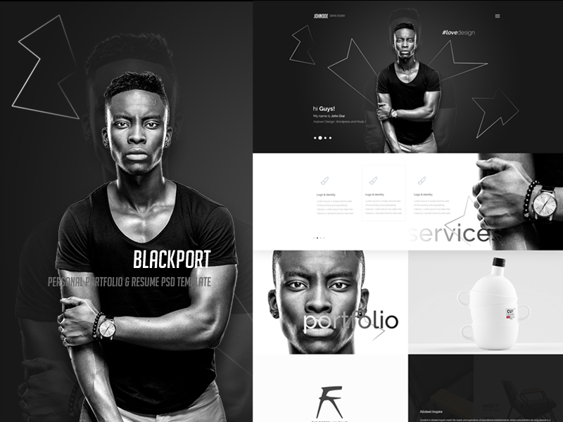 BlackPort - Personal Portfolio & Resume PSD Template resume portfolio photograph personal fashion designer clean black