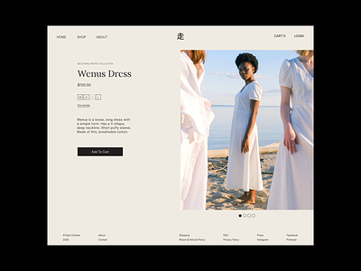 gaia product page clean clothes dress ecommerce elegant minimal modern product product page ui ux web design whitespace women