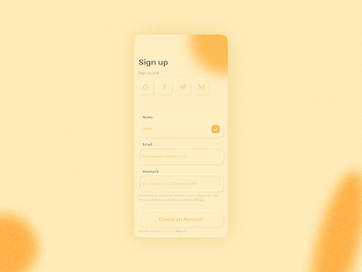 Sign up page for #DailyUI app daily ui dailyui dailyuichallenge design neumorphic design neumorphism sign up signup ui