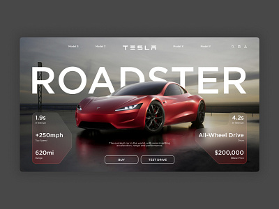 Tesla Roadster Landing Page design glass glassmorphizm landing landing page tesla ui ux web design