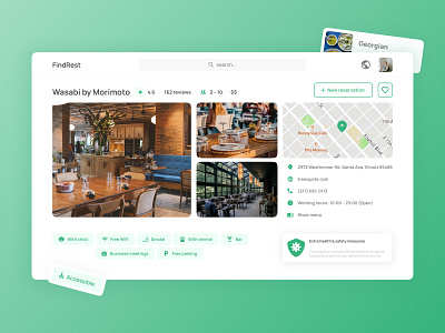 FindRest — Restaurant Screen booking card clean design figma food interface onlinebooking page place product restaurant screen service ui ux uxui web website