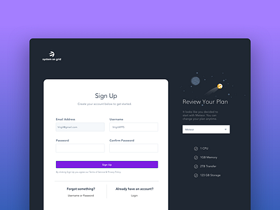 Sign Up clean design enterprise onboarding plan product signup space ui ux