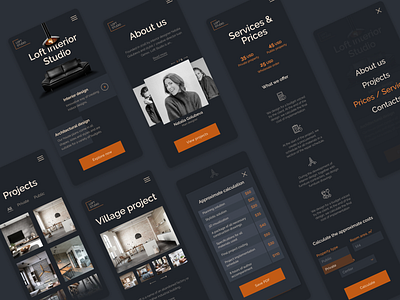 Interior design studio website (mobile) adaptive design figma minimal photoshop ui ux web website