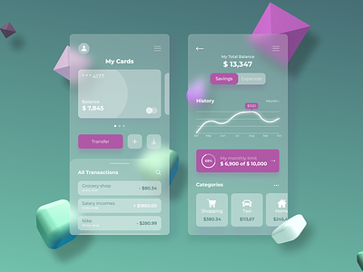 Finance app concept colorful colors design figma glassmorphism green minimal mobile mobile app mobile ui ui