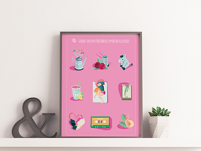 Affiche Souvenirs d enfance affiche design flat illustration illustrator nostalgia pink rendu souvenirs