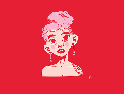 audacieuse design flat illustration illustration illustrator inked pierced piercing pink pink hair red rose rouge tatouage