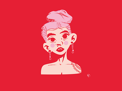 audacieuse design flat illustration illustration illustrator inked pierced piercing pink pink hair red rose rouge tatouage