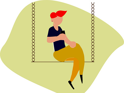 Punk Girl on swing flat illustration minimal vector web