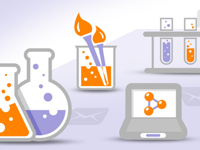 Landing page header art beaker custom email flat ui illustrator science ui