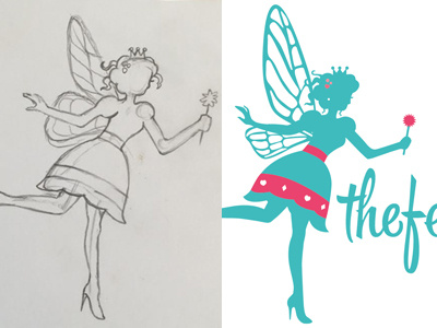 A logo for lunches coral fairy hand drawn illustrator turquoise two colors