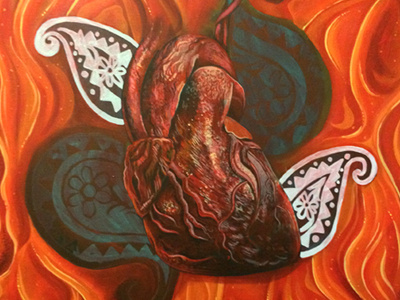 For my soul acrylic art canvas fire human heart painting paisley work in progress