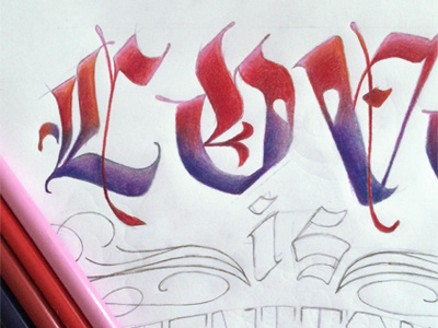 Lettering "doodle" colour pencil fun graphite hand lettering work in progress