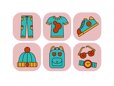 Icons for clothing stores accessories backpack bag bags clock clothes clothing store design glasses hat icon illustration illustrator logo outerwear pants shoes t shirt underwear vector