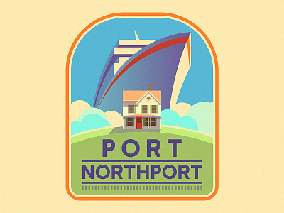 Port Northport cruise flat house illustration poster ship sticker travel vintage