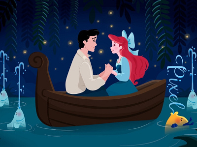 Ariel with eric disney illustration vector