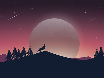 Wolf Howling in the Moonlight illustration