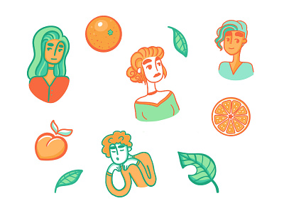 Spearmint Orange Peach character design doodle doodle art green illustration orange spearmint