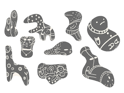 Soot Shapes character characters design doodle dusty grey illustration