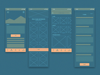 Wireframes design events ui ux xd