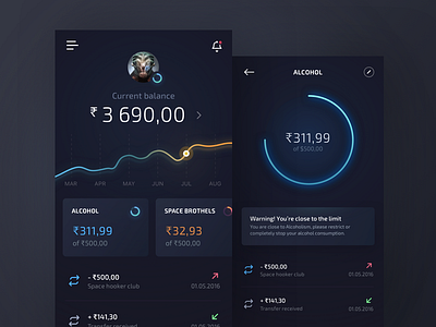 Intergalactic Wallet app bitcoin crypto cryptocurrency dark dashboard design mobile payment ui wallet