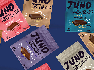 Juno Chocolate artisanal branding chocolate chocolate packaging design colour design made in italy minimal packaging vector