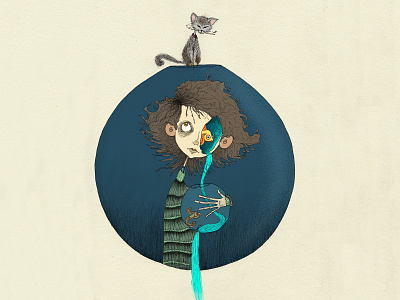 Fishbowl cat fishbowl girl illustration ink