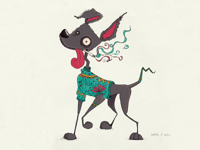 Dante dog hippie illustration ink smoke