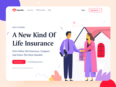 CoverMe Landing page agency app branding business clean design flat illustration landing page minimal startup