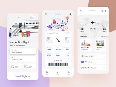 Flight Ticket Booking App airplane boardingpass booking booking app booking system branding clean flat flight flight app flight search minimal passenger plane tranding travel ui ux